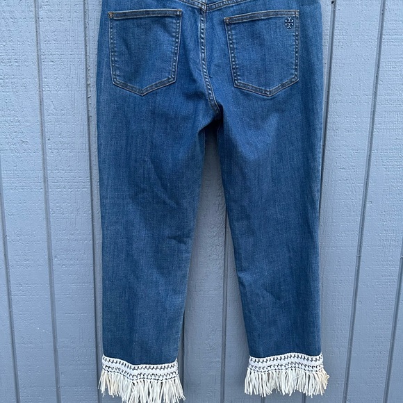Tory Burch Connor Cropped Fringe Hem Jeans - Picture 6 of 7